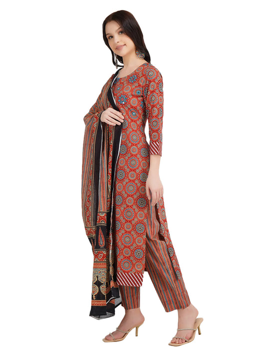 Desi Chhokri Pure Cotton Straight Multicolour Printed Kurta Set with Dupatta | Ethnic 3-Piece Women's Suit Set