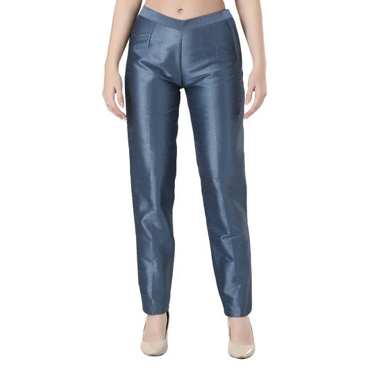 Desi Chhokri Black Solid Women's Silk Trouser | Straight Fit Ethnic Bottom Wear