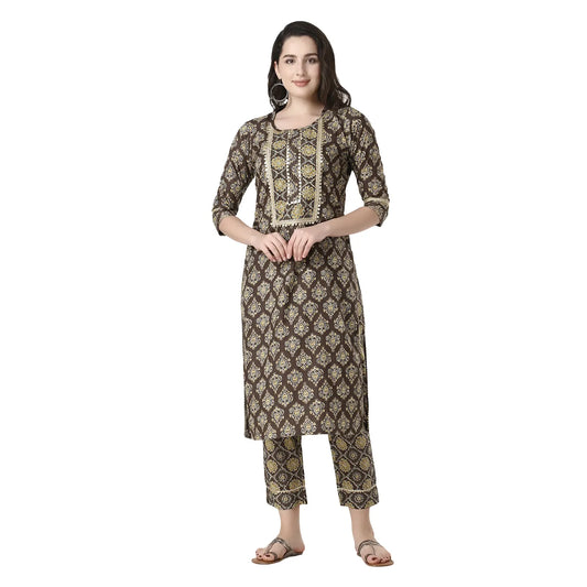 DESICHHOKRI Brown Printed Pure Rayon Kurta Set for Women with Trouser & Dupatta | 3-Piece Ethnic Wear