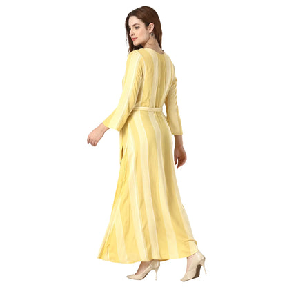 DESICHHOKRI Women's Yellow Striped Tie-Waist Maxi Dress