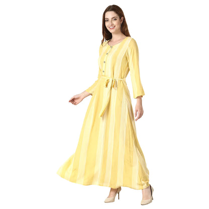 DESICHHOKRI Women's Yellow Striped Tie-Waist Maxi Dress