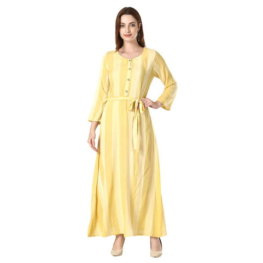 DESICHHOKRI Women's Yellow Striped Tie-Waist Maxi Dress