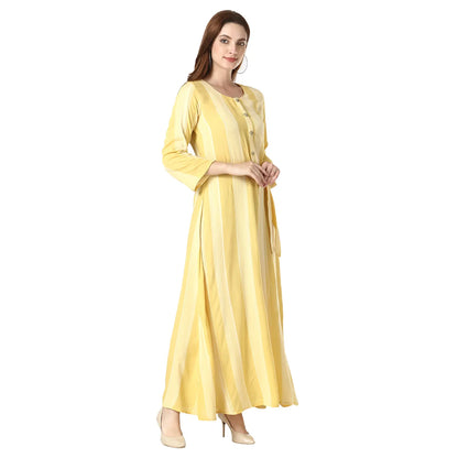 DESICHHOKRI Women's Yellow Striped Tie-Waist Maxi Dress