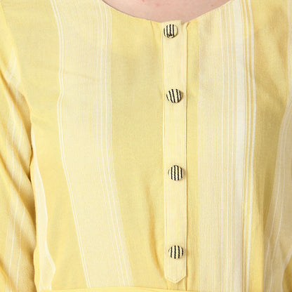 DESICHHOKRI Women's Yellow Striped Tie-Waist Maxi Dress