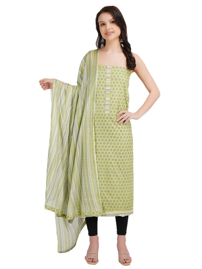 Desi Chhokri Women's Printed Mustard Unstitched Kurta Set with Dupatta (3 Pieces)