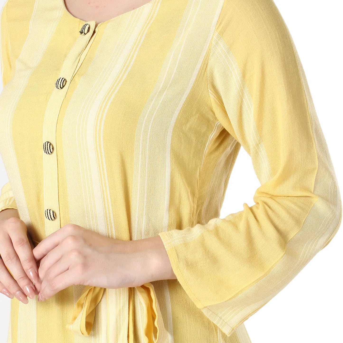 DESICHHOKRI Women's Yellow Striped Tie-Waist Maxi Dress