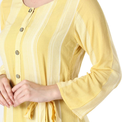 DESICHHOKRI Women's Yellow Striped Tie-Waist Maxi Dress