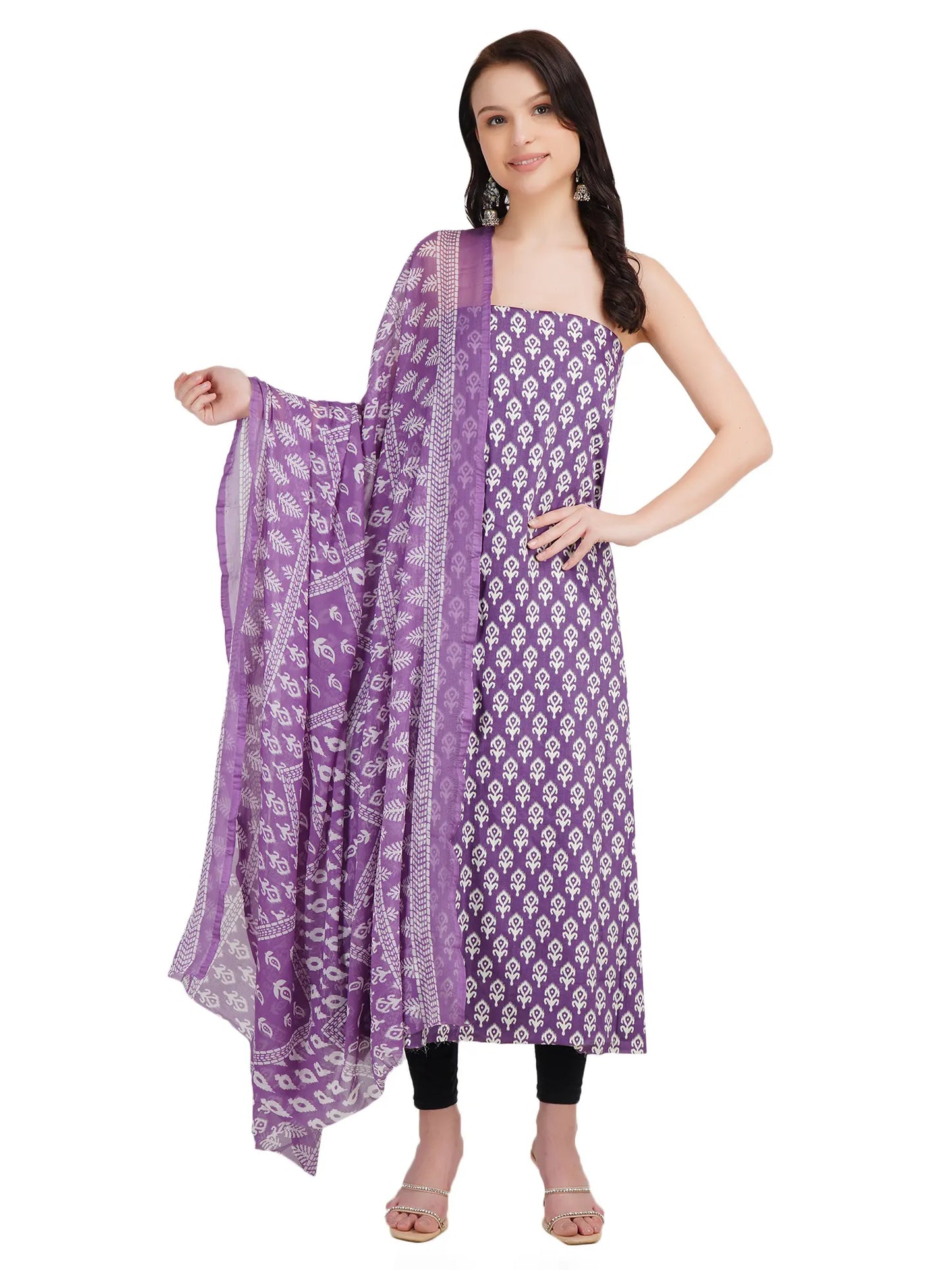 Desi Chhokri Women's Printed Mustard Unstitched Kurta Set with Dupatta (3 Pieces)