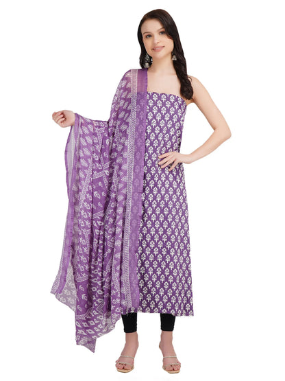 Desi Chhokri Women's Printed Mustard Unstitched Kurta Set with Dupatta (3 Pieces)