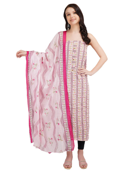 Desi Chhokri Women's Printed Mustard Unstitched Kurta Set with Dupatta (3 Pieces)