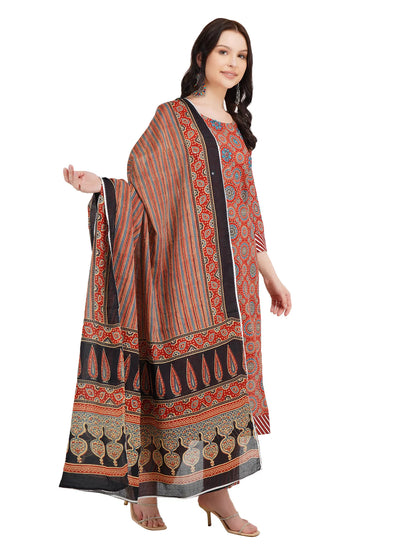 Desi Chhokri Pure Cotton Straight Multicolour Printed Kurta Set with Dupatta | Ethnic 3-Piece Women's Suit Set