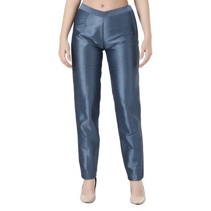 Desi Chhokri Black Solid Women's Silk Trouser | Straight Fit Ethnic Bottom Wear