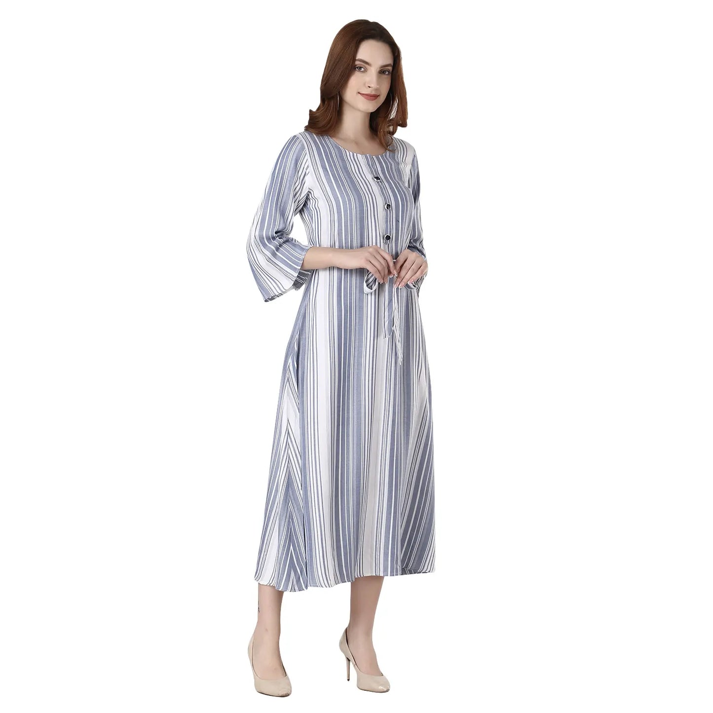 DESICHHOKRI Women's Yellow Striped Tie-Waist Maxi Dress