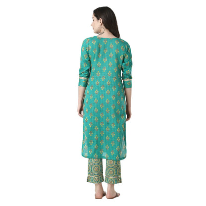 DESICHHOKRI Women's Green Printed Kurta Set with Pants & Dupatta (3-Piece Set)