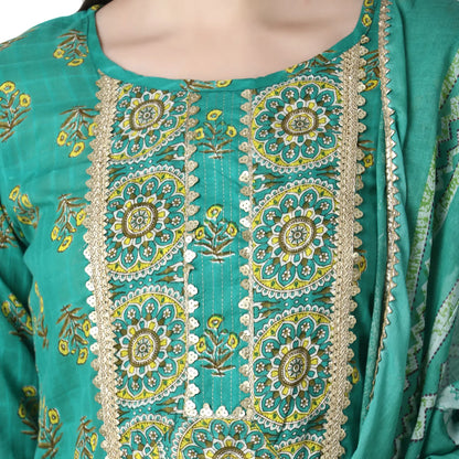 DESICHHOKRI Women's Green Printed Kurta Set with Pants & Dupatta (3-Piece Set)