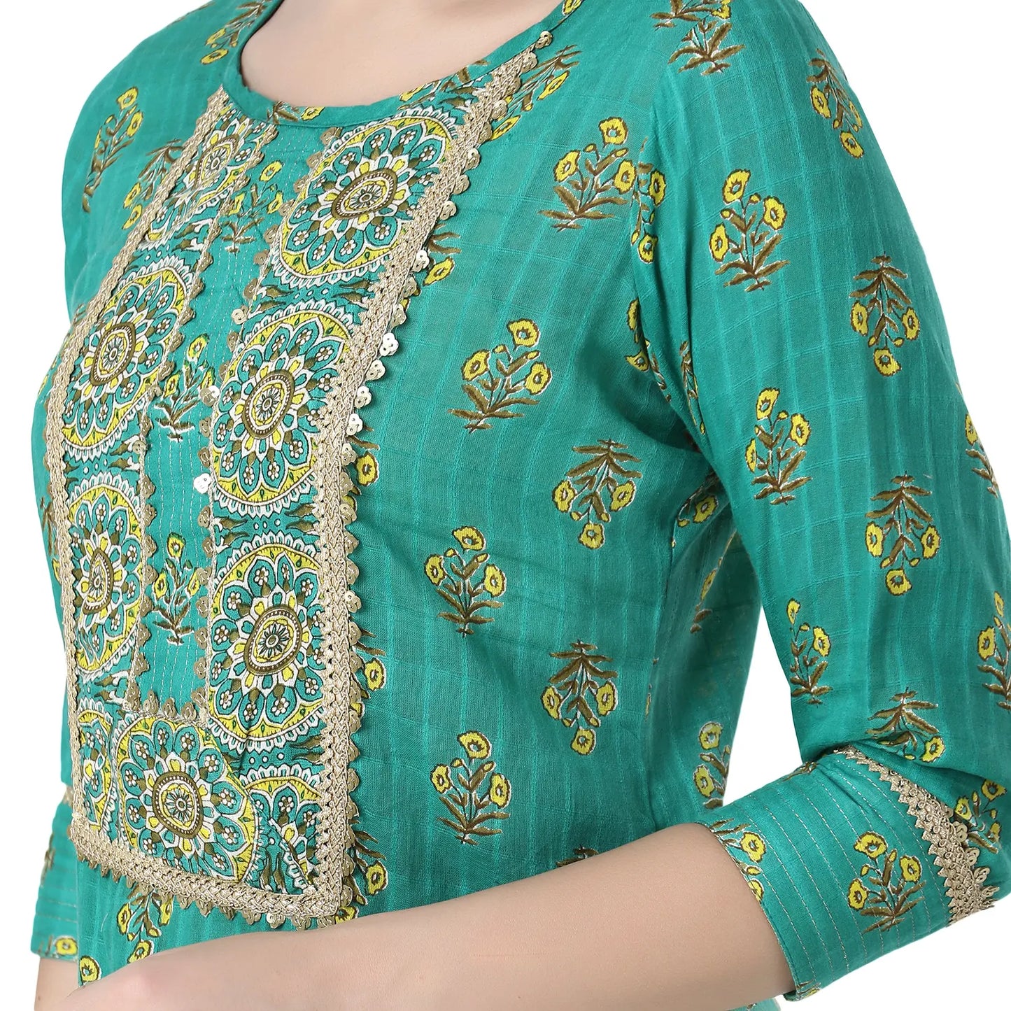 DESICHHOKRI Women's Green Printed Kurta Set with Pants & Dupatta (3-Piece Set)