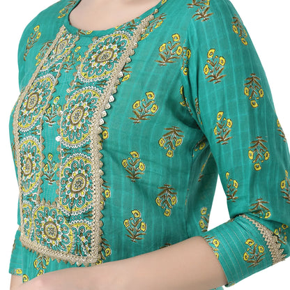 DESICHHOKRI Women's Green Printed Kurta Set with Pants & Dupatta (3-Piece Set)