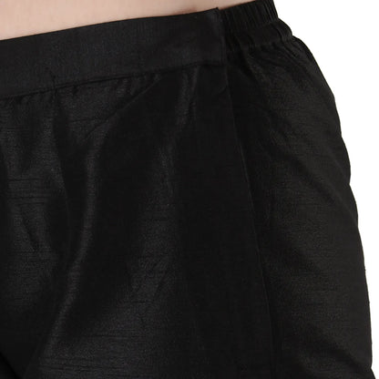 Desi Chhokri Black Solid Women's Silk Trouser | Straight Fit Ethnic Bottom Wear