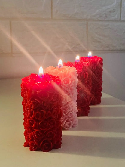 Rose Flower Pillar Candles Set – Decorative Scented Wax Candles for Home Décor & Gifting(Pack of 5)