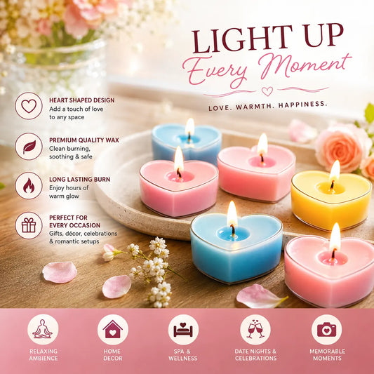 Multicolor Heart Shaped Scented Candles – Decorative Wax Candles for Home Décor & Gifting(Pack of 10)