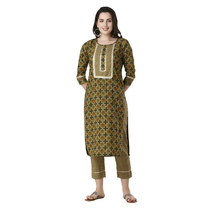 DESICHHOKRI Green Printed Kurta with Trouser for Women | 2-Piece Ethnic Wear Set