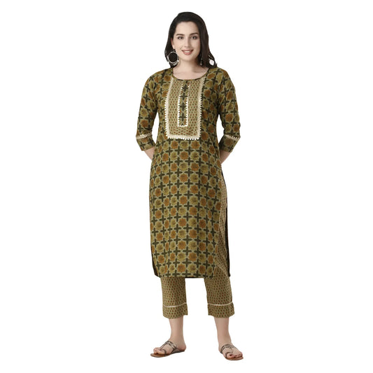 DESICHHOKRI Green Printed Kurta with Trouser for Women | 2-Piece Ethnic Wear Set