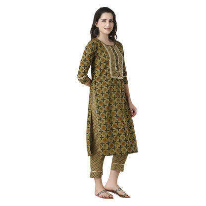 DESICHHOKRI Green Printed Kurta with Trouser for Women | 2-Piece Ethnic Wear Set