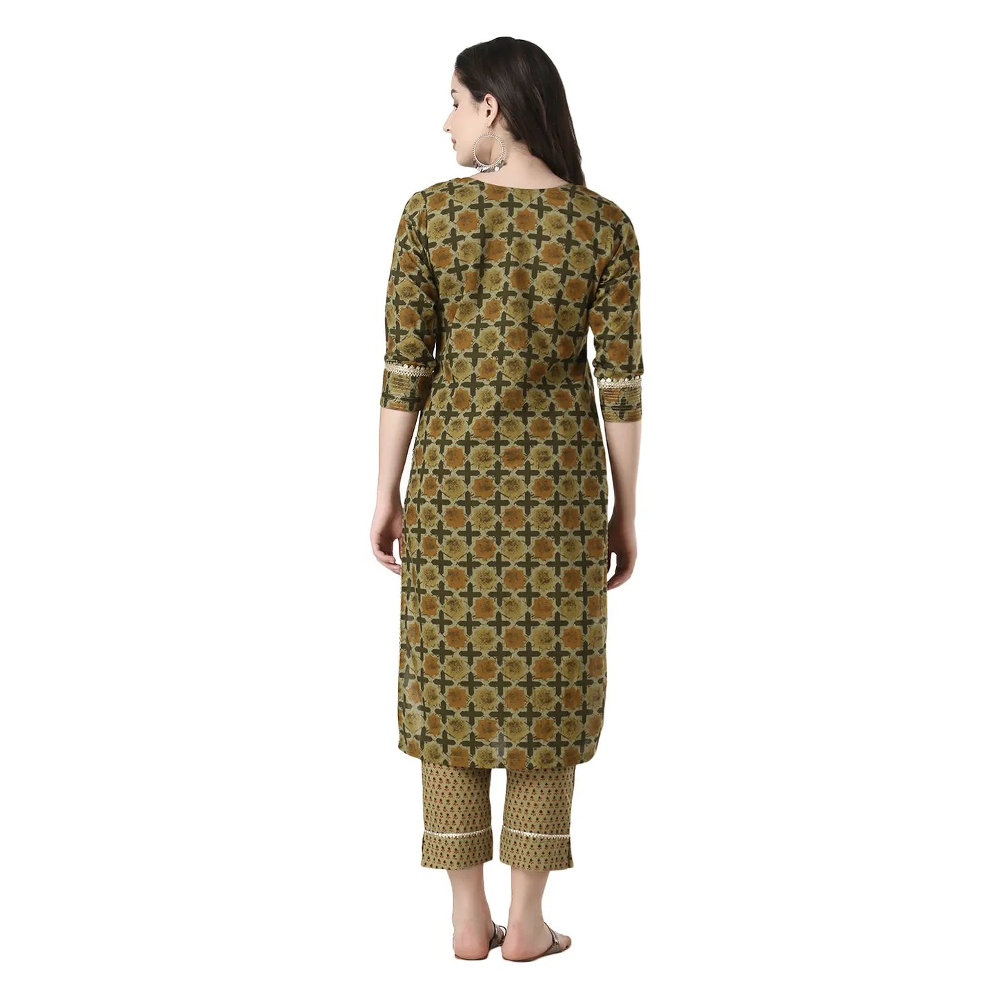 DESICHHOKRI Green Printed Kurta with Trouser for Women | 2-Piece Ethnic Wear Set
