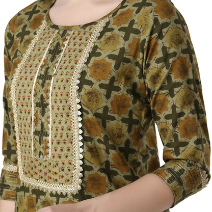 DESICHHOKRI Green Printed Kurta with Trouser for Women | 2-Piece Ethnic Wear Set