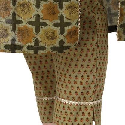 DESICHHOKRI Green Printed Kurta with Trouser for Women | 2-Piece Ethnic Wear Set
