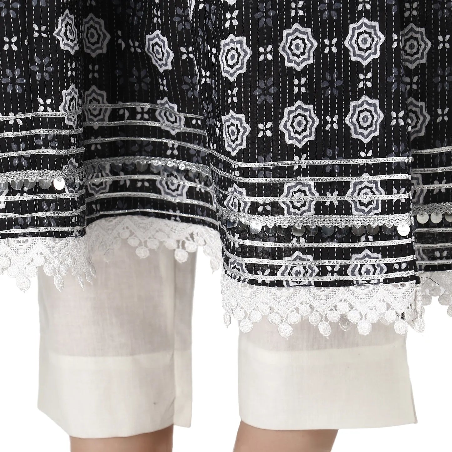 DESICHHOKRI Black Printed A-Line Kurta with White Trouser Set for Women | Elegant Ethnic Wear (2-Piece Set)