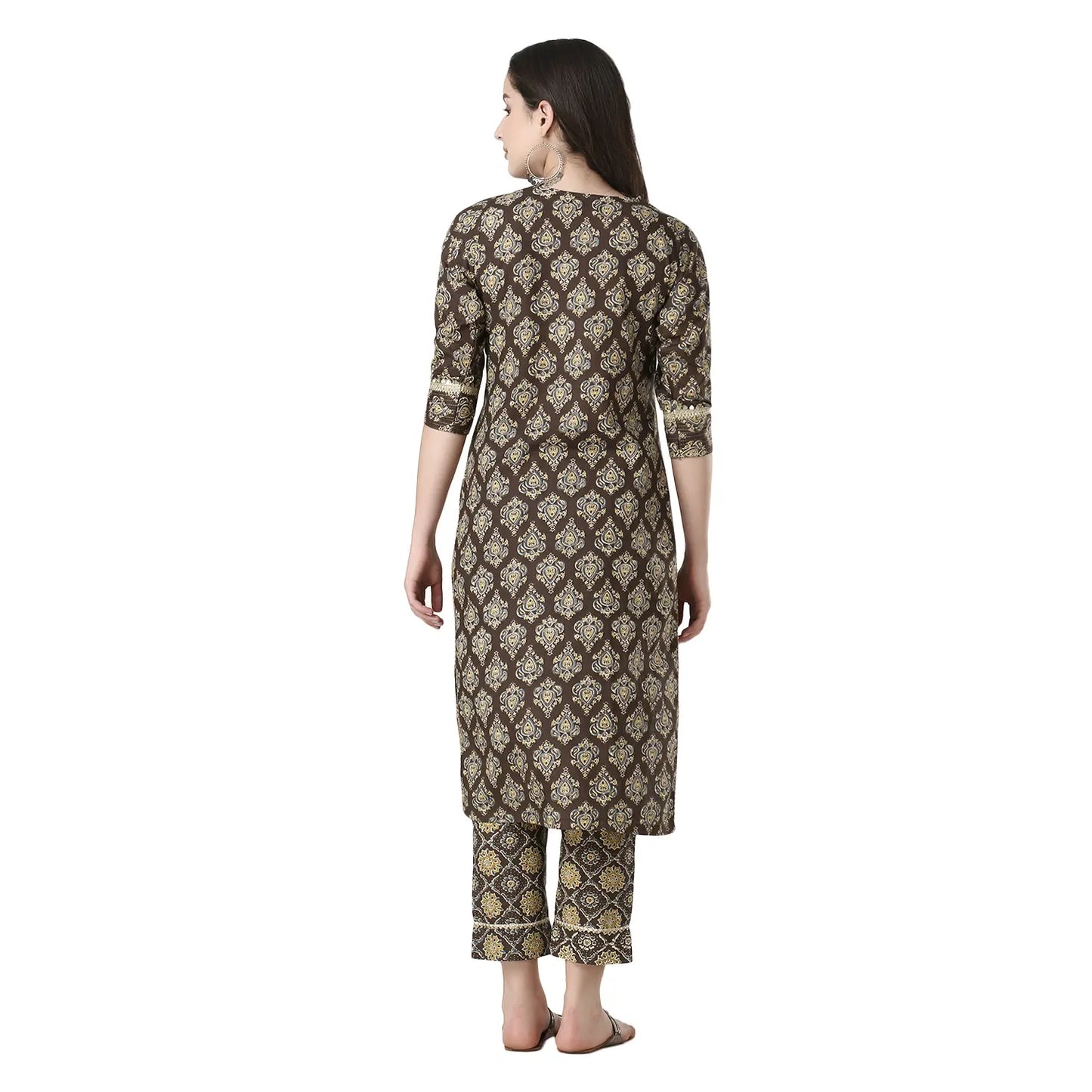 DESICHHOKRI Brown Printed Pure Rayon Kurta Set for Women with Trouser & Dupatta | 3-Piece Ethnic Wear