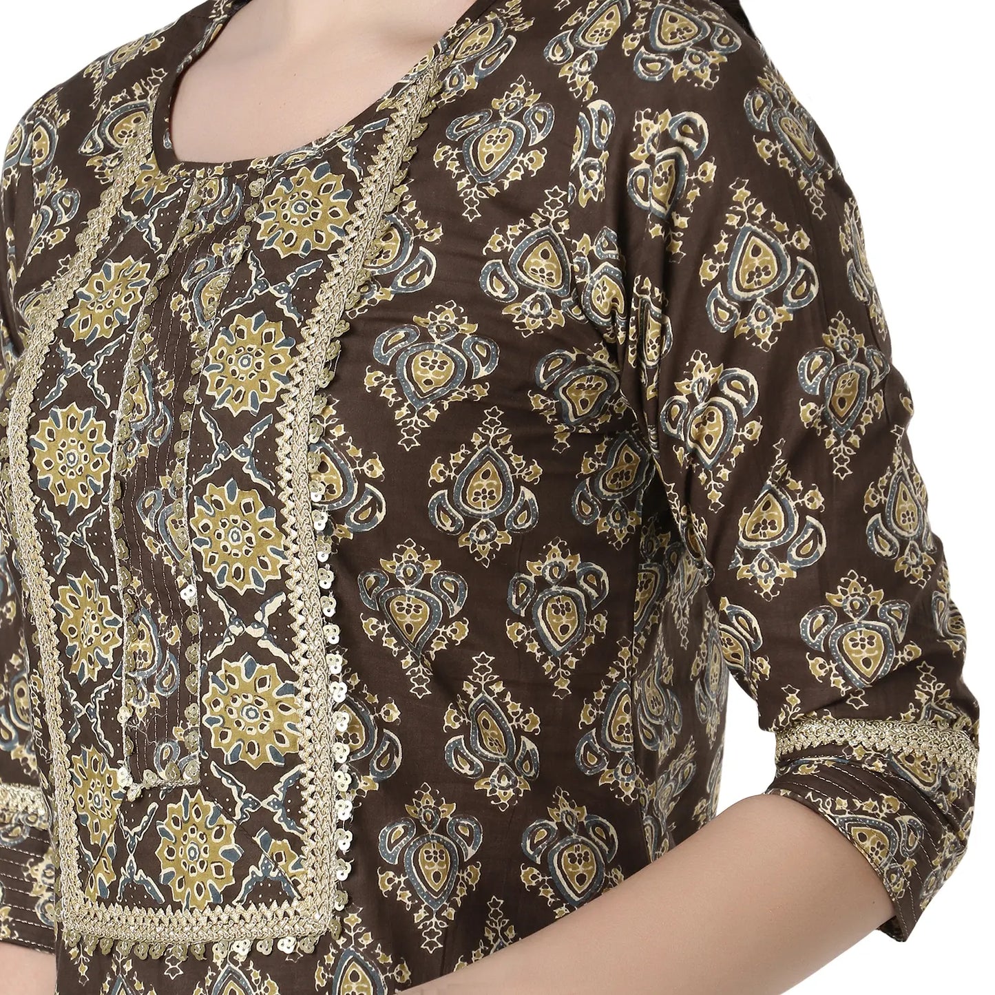 DESICHHOKRI Brown Printed Pure Rayon Kurta Set for Women with Trouser & Dupatta | 3-Piece Ethnic Wear
