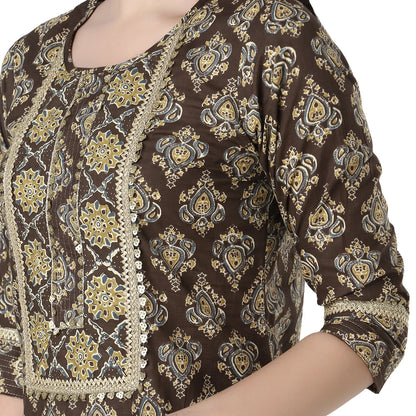DESICHHOKRI Brown Printed Pure Rayon Kurta Set for Women with Trouser & Dupatta | 3-Piece Ethnic Wear