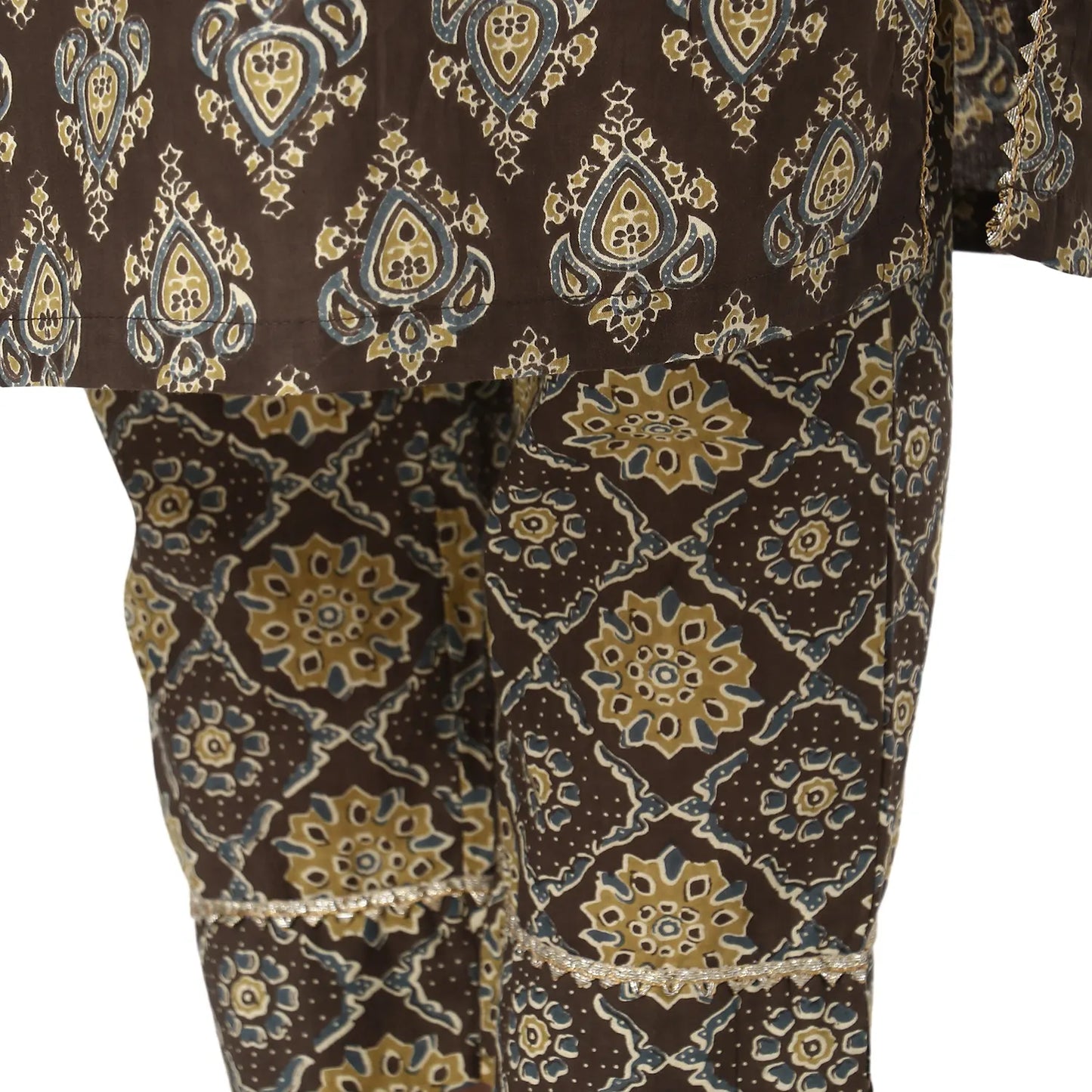 DESICHHOKRI Brown Printed Pure Rayon Kurta Set for Women with Trouser & Dupatta | 3-Piece Ethnic Wear