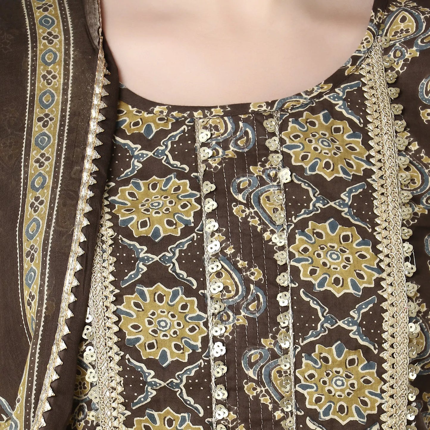 DESICHHOKRI Brown Printed Pure Rayon Kurta Set for Women with Trouser & Dupatta | 3-Piece Ethnic Wear