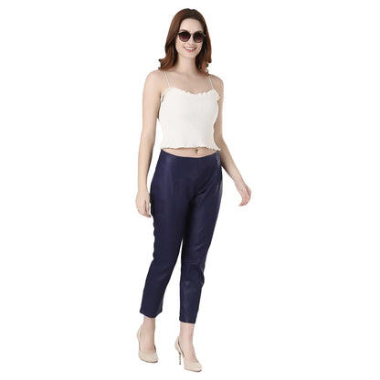 DESICHHOKRI Royal Blue Rayon Trouser for Women | Solid Slim Fit Ethnic Bottom Wear