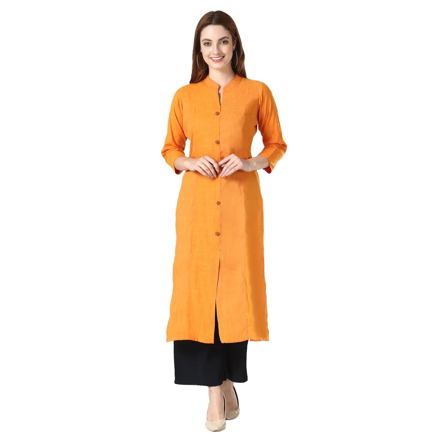 DESICHHOKRI Red Pure Rayon Straight Kurta for Women | Solid Front Button Ethnic Wear