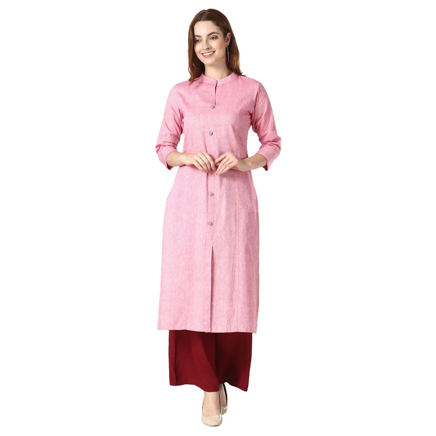 DESICHHOKRI Red Pure Rayon Straight Kurta for Women | Solid Front Button Ethnic Wear