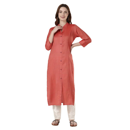 DESICHHOKRI Red Pure Rayon Straight Kurta for Women | Solid Front Button Ethnic Wear