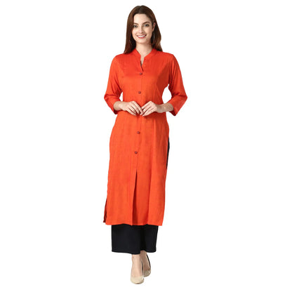 DESICHHOKRI Red Pure Rayon Straight Kurta for Women | Solid Front Button Ethnic Wear