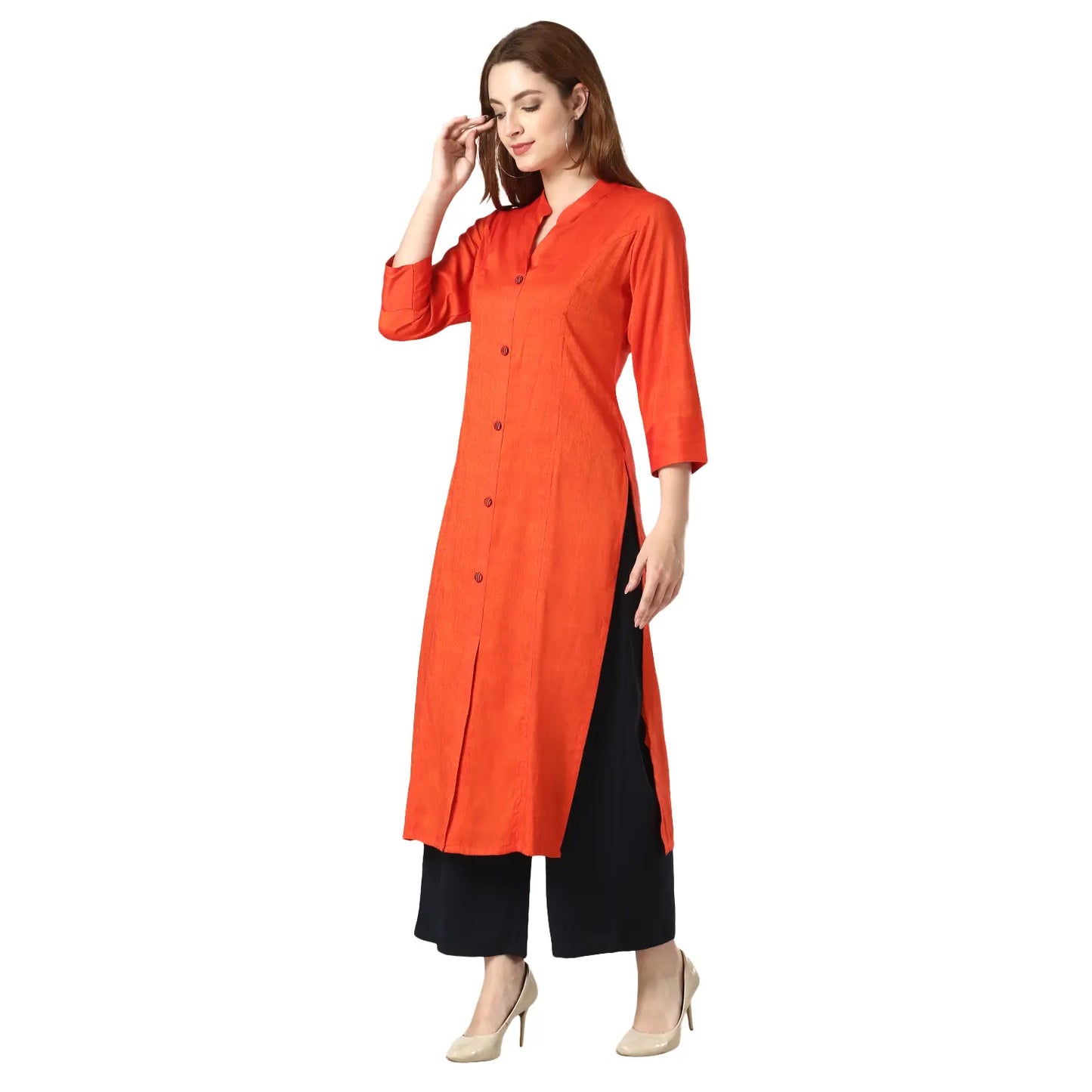 DESICHHOKRI Red Pure Rayon Straight Kurta for Women | Solid Front Button Ethnic Wear