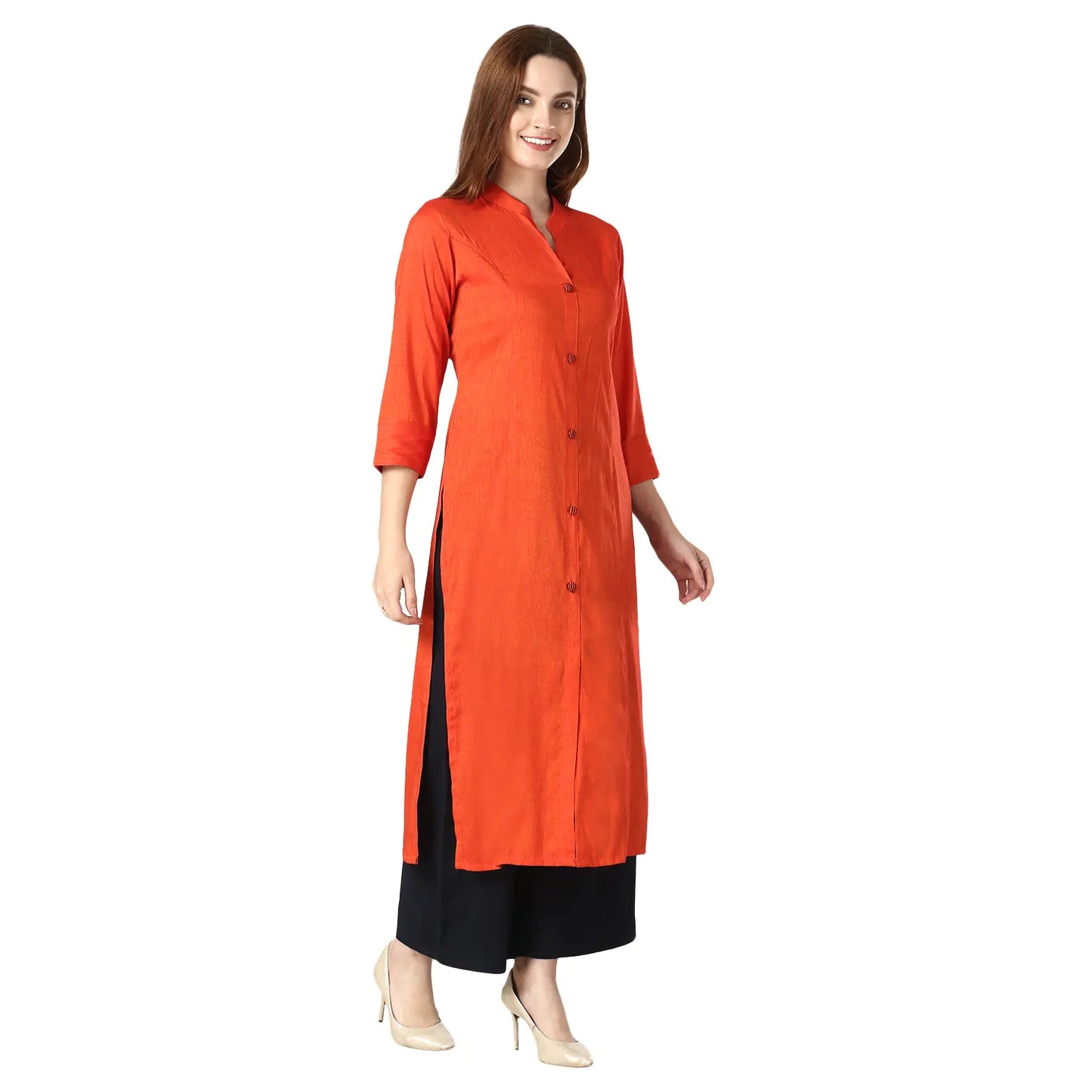 DESICHHOKRI Red Pure Rayon Straight Kurta for Women | Solid Front Button Ethnic Wear
