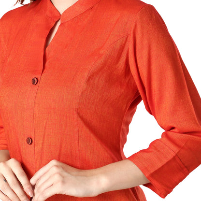 DESICHHOKRI Red Pure Rayon Straight Kurta for Women | Solid Front Button Ethnic Wear