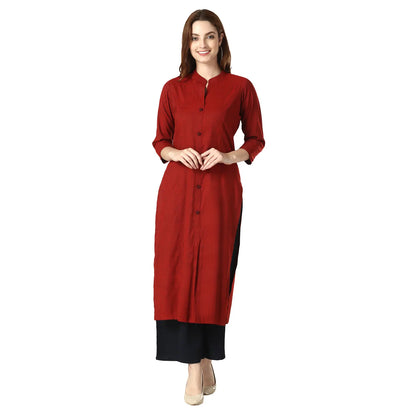 DESICHHOKRI Red Pure Rayon Straight Kurta for Women | Solid Front Button Ethnic Wear