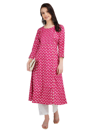 DESICHHOKRI Women's Pink Printed Cotton Kurta