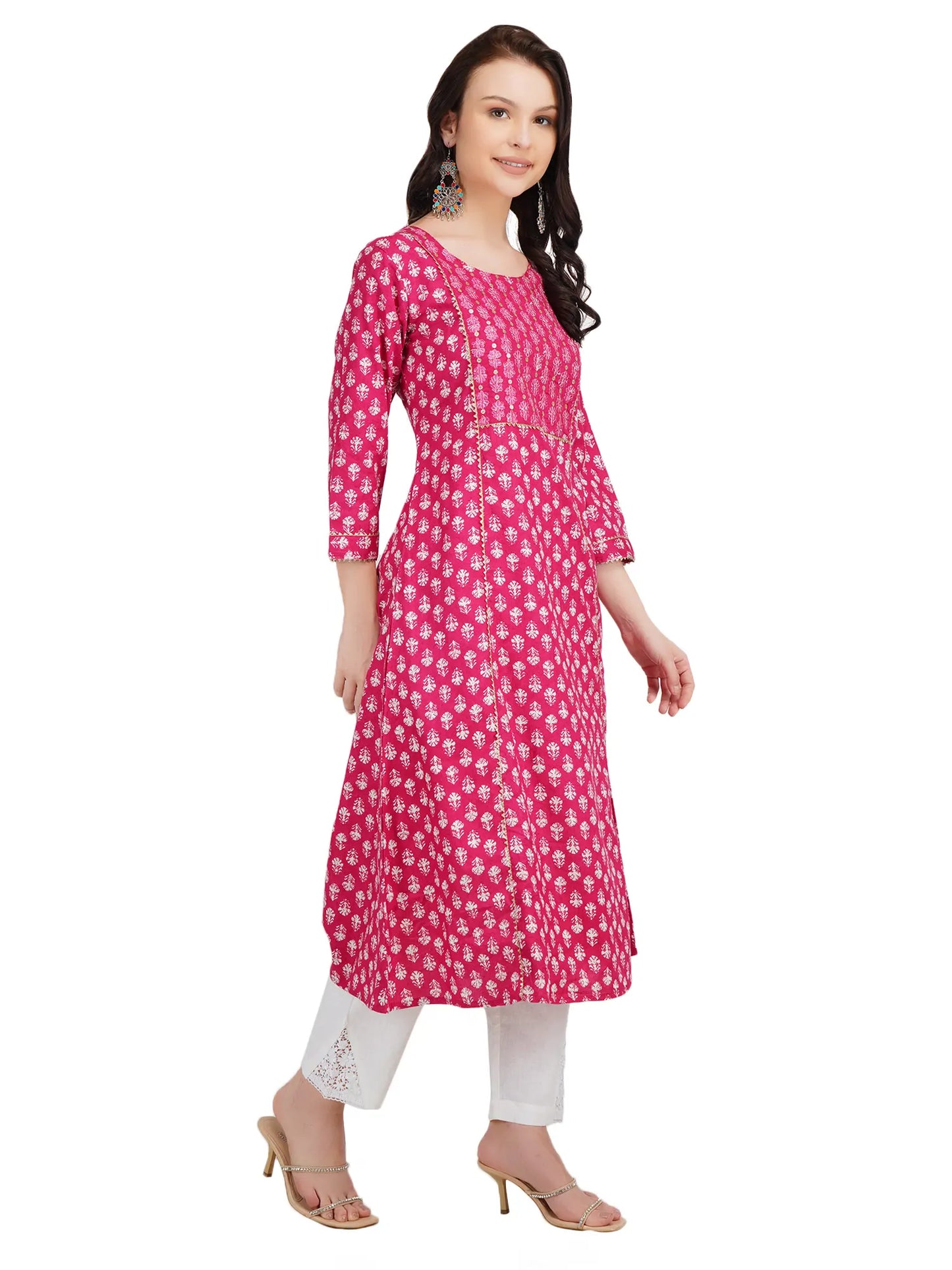 DESICHHOKRI Women's Pink Printed Cotton Kurta