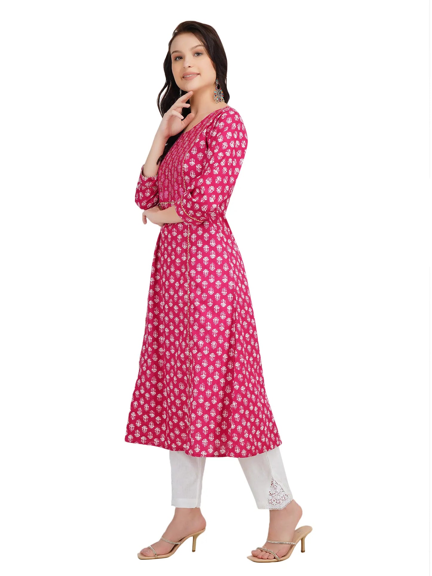 DESICHHOKRI Women's Pink Printed Cotton Kurta