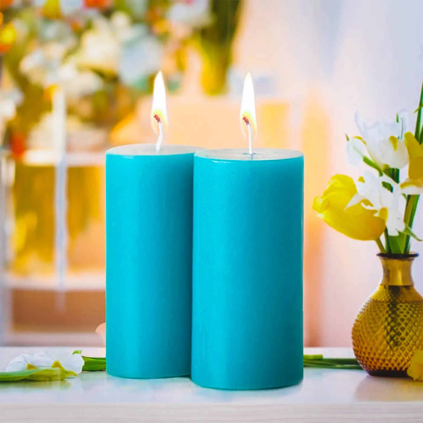 Blue Pillar Scented Candles Set of 2 – Decorative Cylindrical Candles for Home Décor